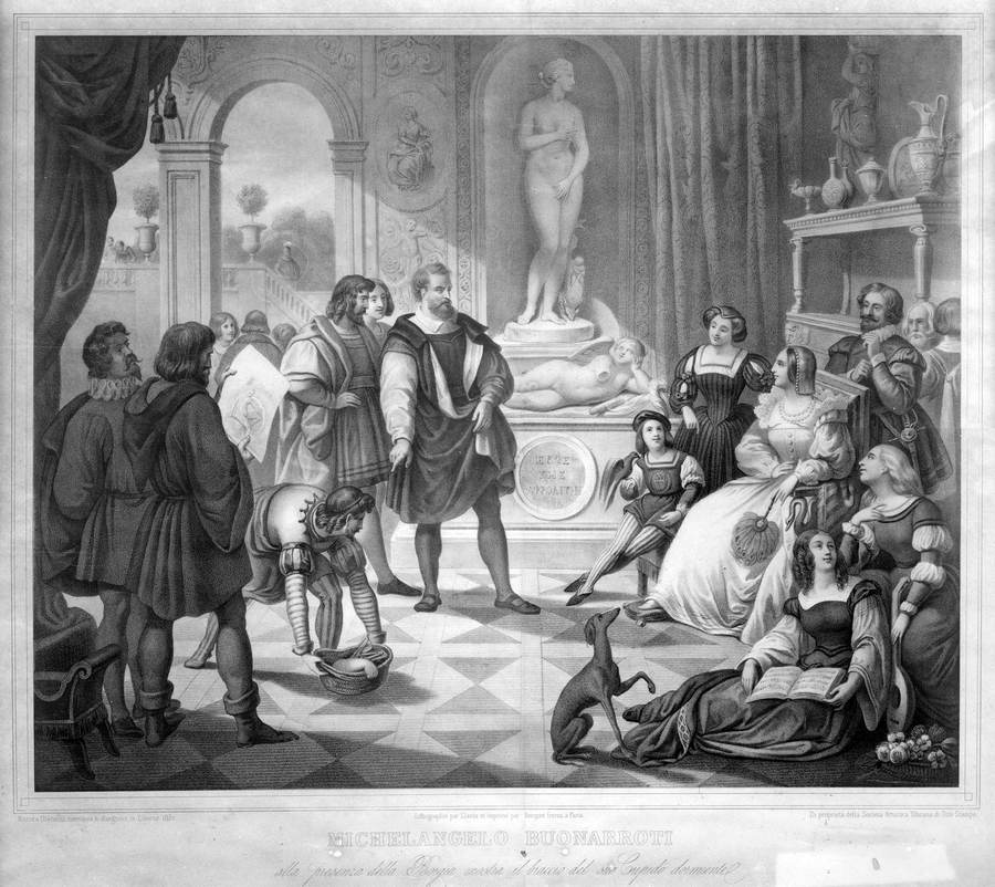 michelangelo-buonarroti-alla-presenza-della-borgia-mostra-il-braccio-del-suo-cupido-dormiente-niccola-ulacacci-inventava-e-disegna-in-livorno-1851-lithographie-par-llanta-et-imprime-par-bacquet-freres-a-paris-di-propieta-della-societa-artistica-toscan