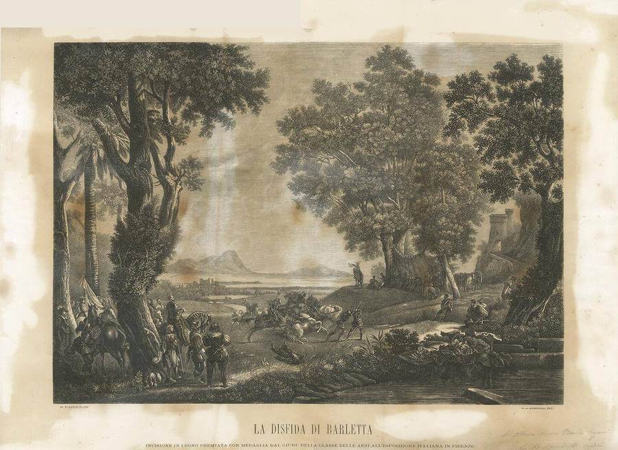 la-disfida-di-barletta-m-dazeglio-dip-gb-zambelli-inc-incisione-in-legno-premiata-con-medaglia-dal-giuri-della-classe-belle-arti-allesposizione-italiana-in-firenze-1861